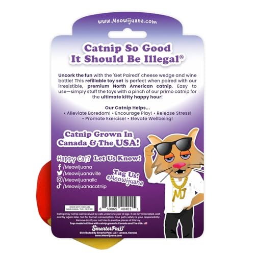 Meowijuana Get Paired Cat Toy | 2 Plush Toys Refillable Catnip - color: Get Paired Wine & Cheese