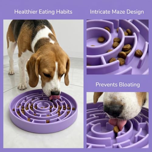 YCT Dog Cat Lick Mat and Slow Feeder Bowl Set, Thickened Food Grade Silicone with Strong Suction Cups, Anxiety Relief Calming Lick Pad for Bathing Grooming Training - color: Purple