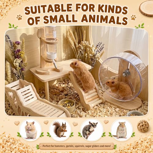 Novabright 5 Pcs Hamster Cage Accessories, Wooden Hideout Ladder Wheels - style: Cozy Hideout Set