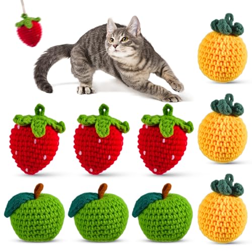 9-Pack Catnip Cat Toys Balls, Handmade Yarn Balls with Natural Silvervine Gall Fruit, Interactive Cat Nip Ball Toys for Indoor Kitten Kitty Enrichment & Stress Relief