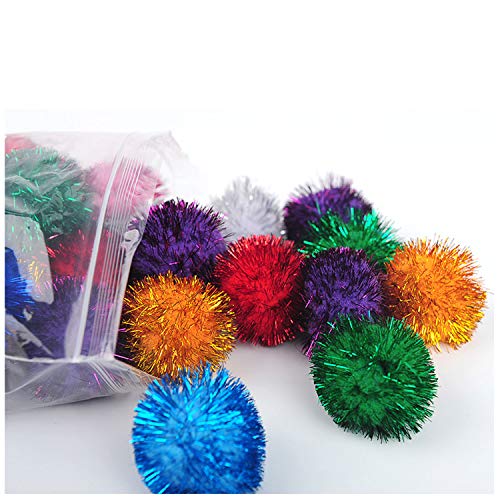 VOVIGGOL 20 Pack 2 Inches Sparkle Balls for Cats, Large Size, Glitter Pom Poms Fuzzy Balls for Cats, Kitten Indoor Assorted Color Random - color: 20 Cat Sparkle Ball