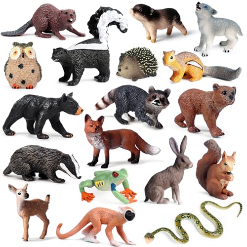 SCAHOW 18Pcs Forest Animals Figures - Plastic Woodland Creature Toy Figurines for Kids Boys Girls 3-5 6-12, Small Jungle Animal Baby Figurines for Cake/Cupcake Topper Birthday Gift - style: Set A
