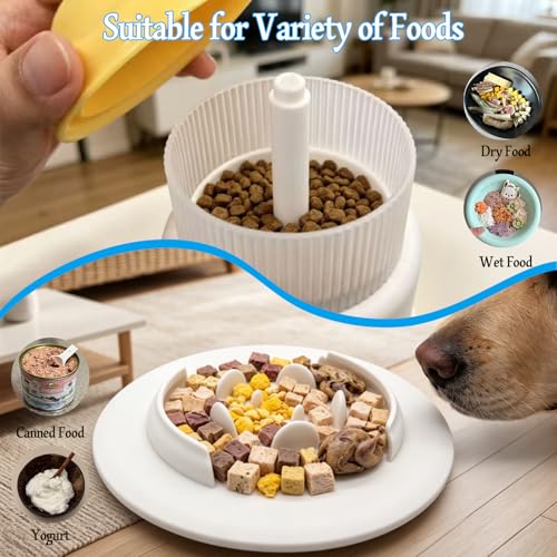 Cat Slow Feeder Toy with Feather Teaser, Interactive Puzzle Feeder for Cats, Mental Stimulation Foraging Toy, Suitable for Dry & Wet Food(Yellow) - color: Yellow