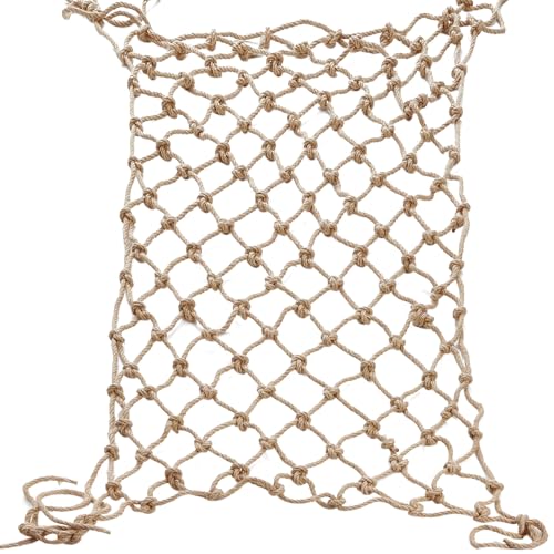 Jute Hemp Rope Net(4ftx12ft), Heavy Duty Natural Climbing Safety Rope Netting Balcony Stairs Fence Garden Playground Protection Net Indoor & Outdoor Decor Rope Net - size: 4ftx12ft