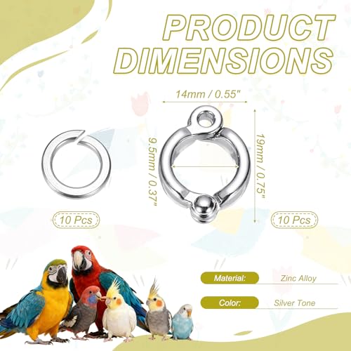 Bird Foot Rings 10Set 9.5mm/0.37" ID Metal Leg Ring Silver Tone - size: 9.5mm/0.37" ID