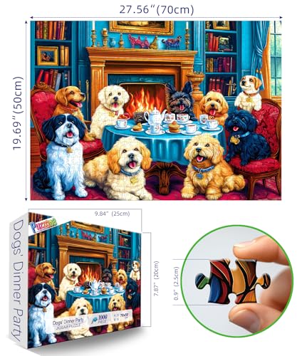 1000 Pieces Puzzles for Adults, Cozy Library Dogs Jigsaw Puzzles - color: Colorful - Dogs' Dinner Party