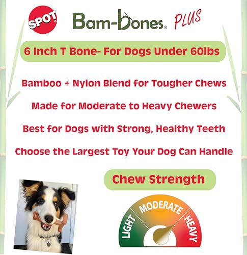 SPOT Bam-Bones Plus T-Bone Dog Chew, Beef, 6in, 30-60 lb Heavy Chewers - size: Medium