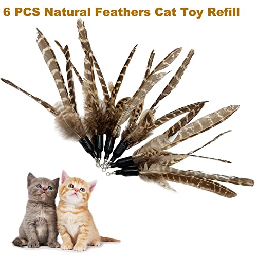 Cat Feather Toys Refills, 6 Pieces Handmade Da Bird Feathers Refill, Cat Wand Replacement Feather for Indoor Cats (C) - color: C-6 Pieces Feather Refills