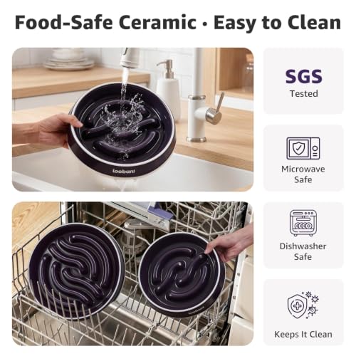 LOOBANI 4.5 Cups Ceramic Slow Feeder Dog Bowls Giant Dogs with Grip Handles - size: XL (4.5 cups)