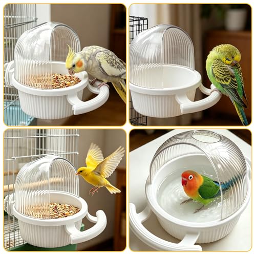 Litewoo No Mess Bird Feeder for Cage Parrot Seed Food Water Bowl (White) - color: White