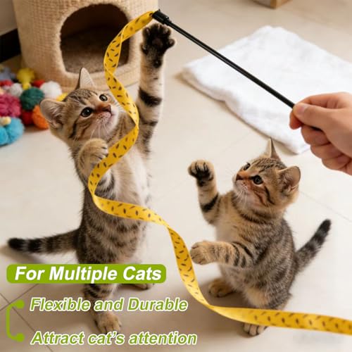 Interactive Cat Toy Wand, Cat Teaser Wand Rainbow String for Bored Indoor Adult Cats and Kittens (3 Pack String) - size: 3 Pack String