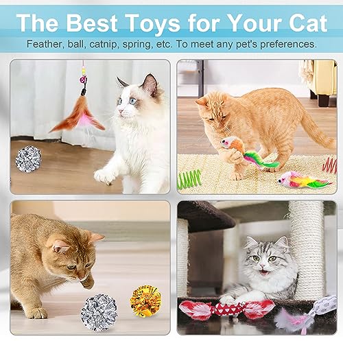 UPSKY 24 PCS Cat Toys Set with Teaser, Mice, Spring, and Various Ball Toys - color: D-Blue