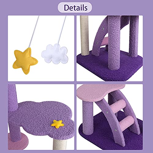 43 Inch Cat Tree Tower for Indoor Cats, Cute Purple Pink Cloud Cat Tower - size: 43 Inch Cat Tree