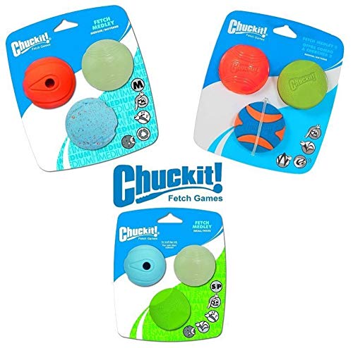 Chuckit Gen 1 Fetch Pack Dog Balls - Interactive Dog Toys, High-Bounce Fetch Ball, Floating Ultra and Rugged Balls, Durable - Size Medium, 2.5-inch Diameter, Set of 3 - size: Medium (2.5"), style: Fetch Pack 1
