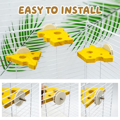 3 Pack Cheese-Themed Wooden Climbing Platforms with Mounting Kit - Multi-Level Cage Accessories for Sugar Gliders, Rats, Squirrels & Small Climbers