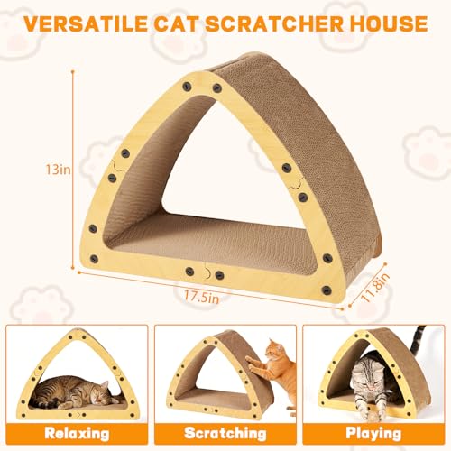 TIMIEEYA Cardboard Cat House - Triangle Cardboard Cat Scratcher Cozy Cats Lounger as Tunnel and Sofa, Cat Scratcher for Indoor Cats, Safe & Secure - size: Triangular shape
