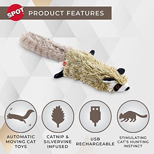 SPOT Flippin’ Skinneeez Raccoon Cat Toy with Catnip – Realistic Flopping Design, Touch-Activated Movement and Sounds, USB Rechargeable, Perfect for Indoor Cats, 15-Inch