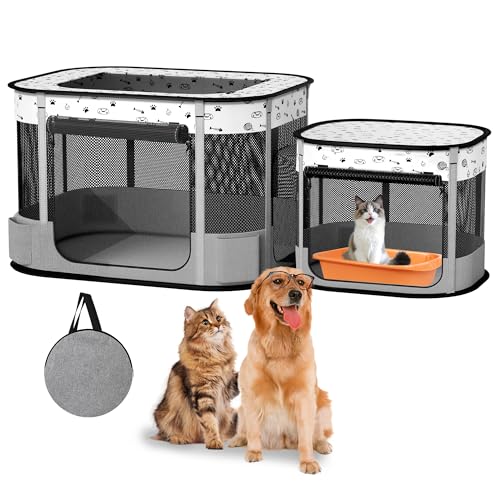 Portable Cat Playpen, Foldable Pet Dog Playpen, Kitten Puppy Play Pen - color: Grey