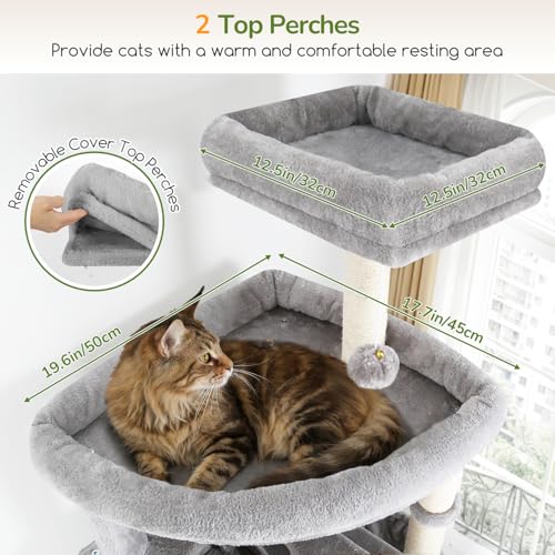 Globlazer Cactus Extra Tall Cat Tree for Large Cats, Heavy Duty Tower, F83C - color: Light Grey
