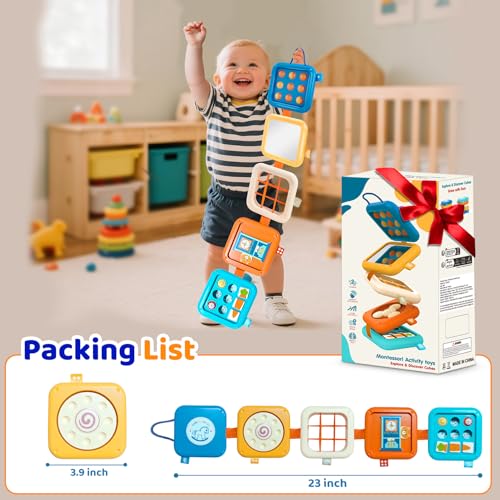 Portable Travel Toys for Baby 6-18M: 5 Foldable Cubes 7 Activity Panels