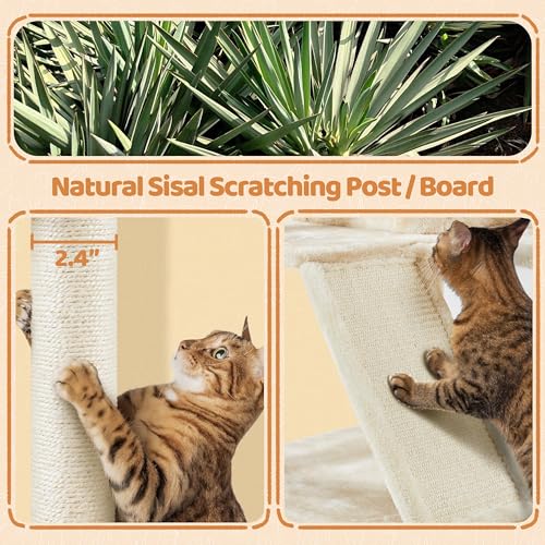 Topeakmart 57 inches Multi-Level Cat Tree Cat Condo with Scratching Posts Kittens Activity Tower Pet Play House Furniture - color: Beige