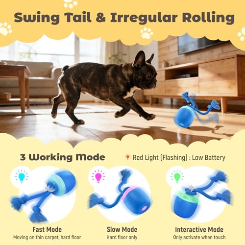 Interactive Dog Toys, Automatic Moving and Rolling Dogs Toy with Rope for Medium/Large Dogs, Interactive Dog Ball to Keep Them Busy(Blue) - color: Blue, size: Medium Large