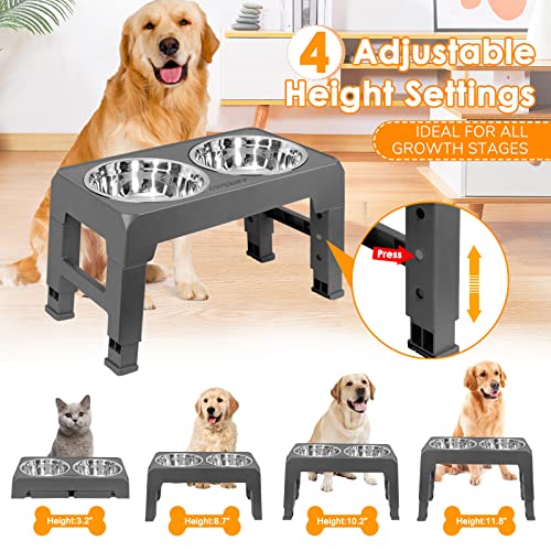 URPOWER Raised Dog Bowls 4 Height Adjustable Elevated Bowl Stand - color: Grey