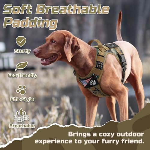 rabbitgoo Tactical Dog Harness for Medium, No Pull Military Service Vest - color: Brown camo, size: Medium