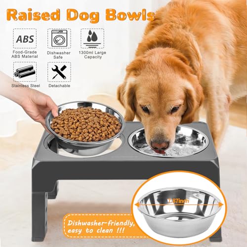 URPOWER Raised Dog Bowls 4 Height Adjustable Elevated Bowl Stand - color: Grey