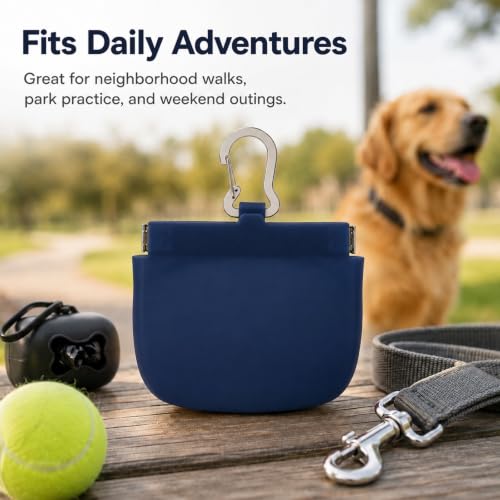 Silicone Dog Treat Pouch for Pet Training One-Hand Access One Cup Silicone Treat Bag with Pull Tab and Auto Closing Lid Treat Pouches for Leash(Color: Blue) - color: Blue