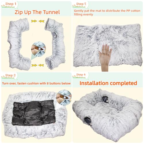 XxingSheep 4-Cave Plush XL Cat Tunnel Bed Indoor Cats Peekaboo Toy Mat Pink - color: Pinkish White