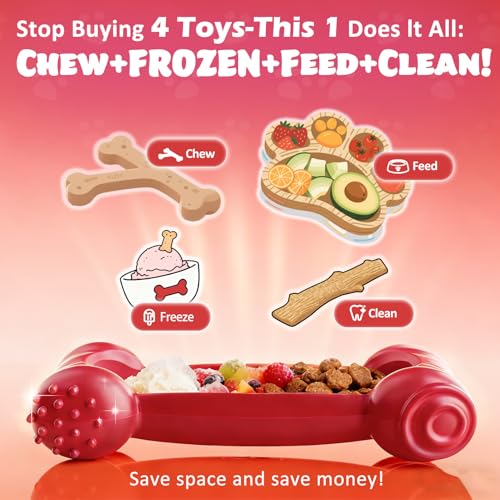 2-Pack Dog Toys Freeze Lick Bones Indestructible Dog Toys for Aggressive Chewers, Freezeable Slow Feeder for Teething Dental Care Toy Relief to Small/Medium Breeds Dog Bone Keep Busy