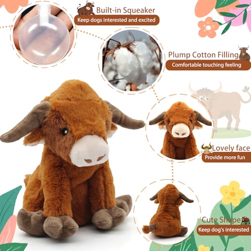YZHDUXIU Highland Cow Dog Toy, Squeaky Dog Toys Stuffed Plush Puppy Toy - color: Brown Cow