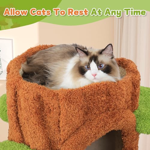 90.5-Inch Luxury Cat Tree for Large Cats, Heavy-Duty Multi-Level Cat Tower with 6 Condos, Washable Cushions and Sisal Scratching Posts for Multi-Cat Homes - color: Green