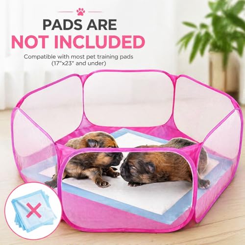 Rypet Guinea Pig Playpen Pop-Up, Outdoor Yard Fence for Small Pets,Pink - color: Pink, style: Open Top Playpen