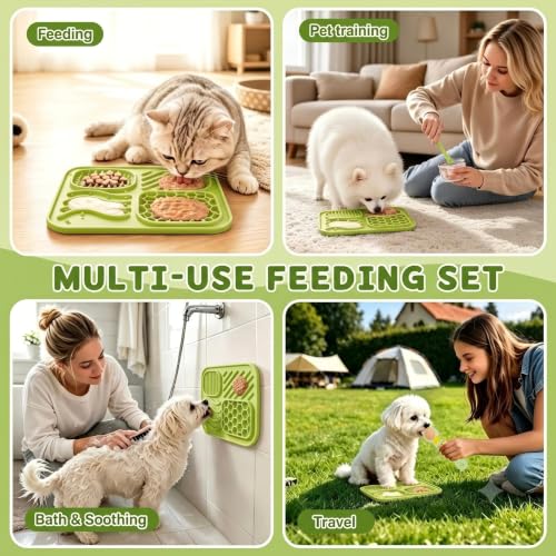 AZY Cat Lick Mat, Slow Feeder Mat, Wet Food Spoon, Treat Dispenser, 5PCS - color: green