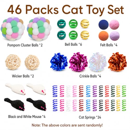 Cat Toys for Indoor Cats, 46 Pack Interactive Cat Toy Set for Kitten - size: 46 Packs