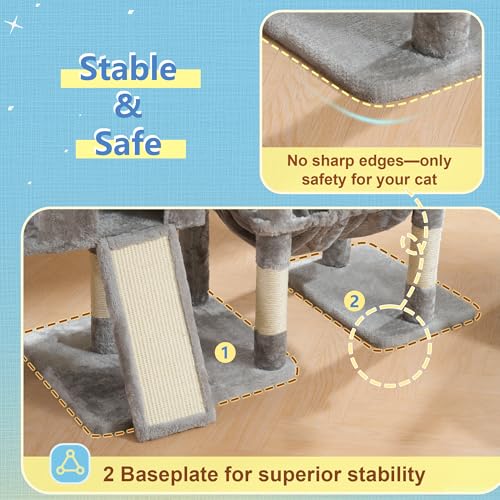 Hey-brother Cat Tree Tower with Plush Steped Condos, Big Platform, MPJ071W - color: Light Gray, size: 50 inches