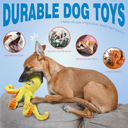 LEGEND SANDY Tough Dog Toys, Squeaky Large Dog Toy, Stuffed Puppy Chew Toys - color: 1 Pack Yellow Octopus