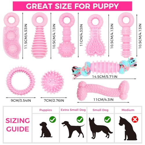 Puppy Toys, 9 Pack Dog Chew Toys, Teething Toys for Small Dogs, Pink - color: Pink, size: X-Small（9Pack）