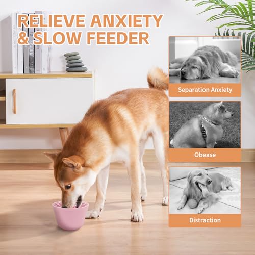 Dog Lick Bowl,Anxiety Relief Non-Slip Silicone Treat Bowl,Durable Anti-Choking Long-Lasting Enrichment Slow Feeder Licking Mat for Small Medium Large Breed,Freezable BPA Free Silicone Dishwasher Safe - color: Pink, size: S-M