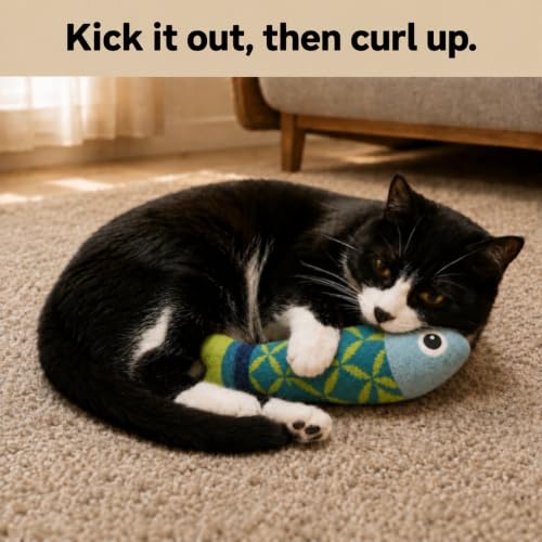 Refillable Catnip Toys for Cats, 9.5 in Crinkle Kicker Fish