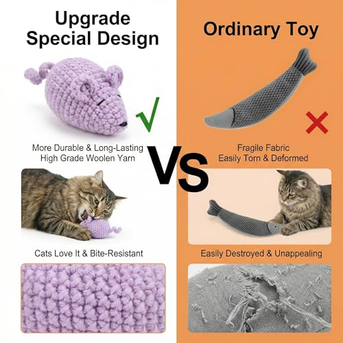 Catnip Toys Crochet Mouse, 6 Pcs Yarn Cat Nip Mice Safe Teeth Cleaning Chew Toy for Indoor Kittens Kitty, Adult Cats Interactive Catnip Cat Kicker Toys Anxiety Relief - size: 6pcs