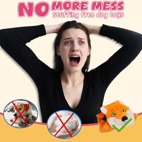 3Pack No Stuffing Dog Squeaky Toys, Plush with Crinkle for Medium Small Pet - style: Cow&Fox&Donkey