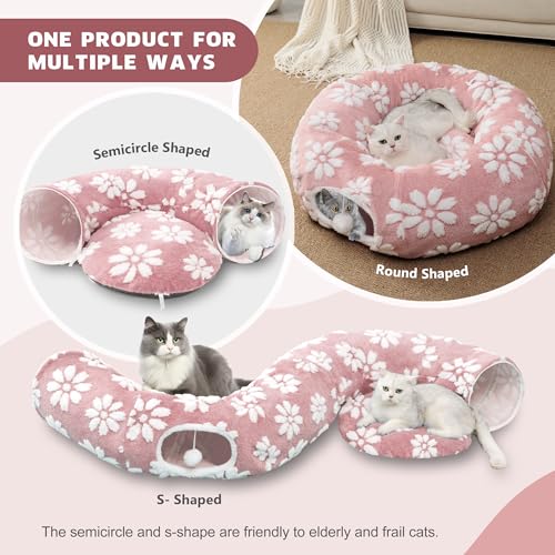Cute Round Cat Tunnel for Indoor Cats, Pink - color: Pink Flower, size: Round