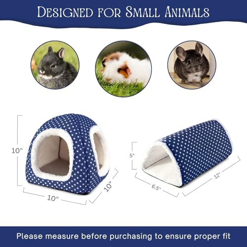 Guinea Pig Hideout and Play Tunnel Set, Washable Fleece Bed for Dwarf Rabbits, Bunnies, Chinchillas, Small Animal Toys - Blue Dot - color: Blue