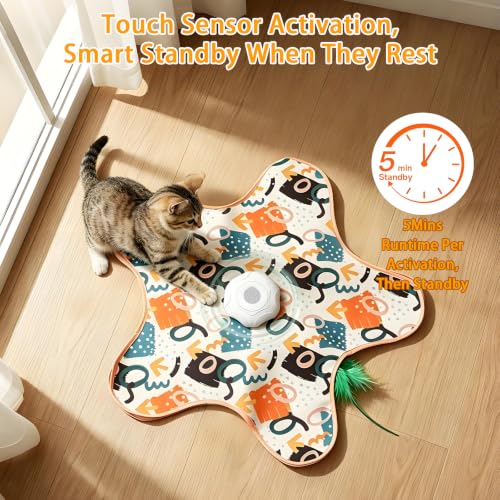 Interactive Cat Toy for Indoor Cats,Rechargeable Touch Activated Hide and Seek Cat Toys with Bird Squeaky,2000 mAh Battery,Cats Feather Toy with 4 Cat Wands Colorful,for All Breeds