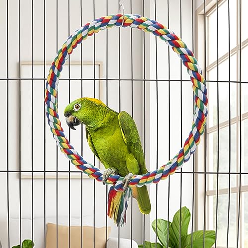 Wontee Bird Swing Colorful Rope Perch Climbing Toy for Parrots (M 10.4inch) - size: Medium (10.4 inch)