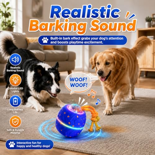Smart Interactive Dog Ball, Automatic Rolling with LED Glow, E-TPU Dog Ball, Toy for Dog - color: Blue