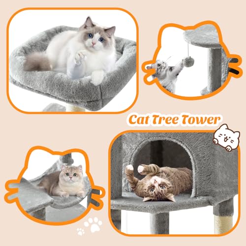 DUMOS 44 Inch Cat Tree Tower with Natural Sisal Scratching Posts - color: Light Grey, size: 44 Inch